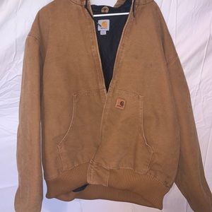 Tan / black Carhartt chunky zip jacket with hood